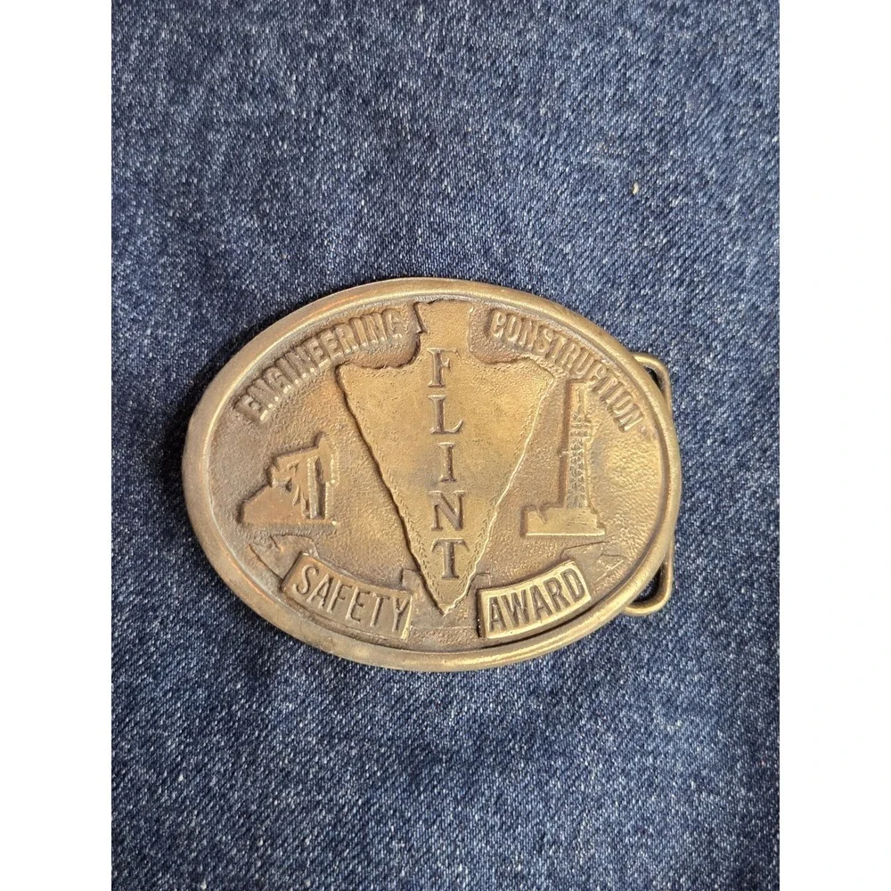 Flint Engineering Construction Solid Brass Belt Buckle